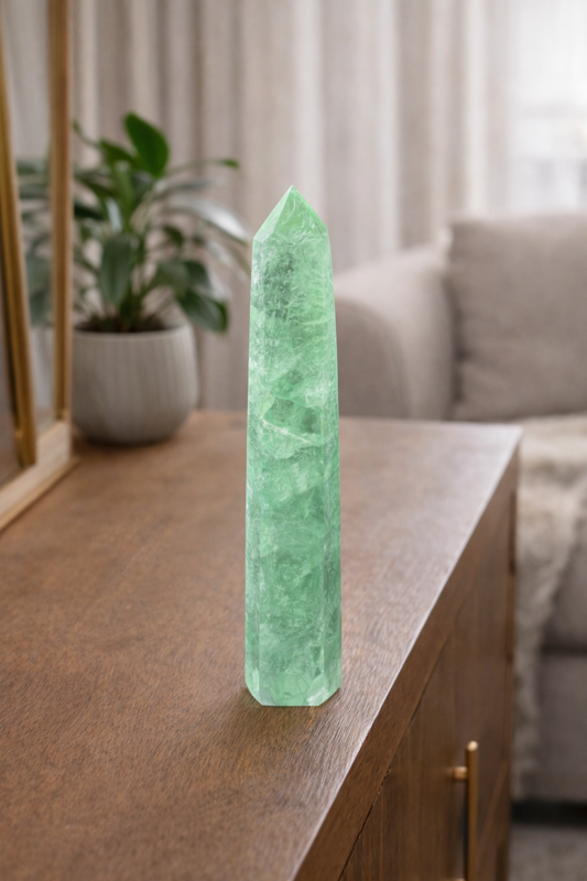 Mintgrüne Fluorit-Spitze – 23.5 cm – seltenes Unikat aus Brasilien in Extraqualität 💎