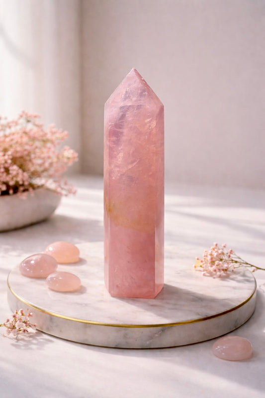 Extra Pink Rosenquarz AAA Brasilien – Premium Edelstein Spitze, 14cm, 280g