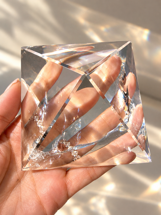 Lemurian Bergkristall-Pyramide XL – ultra klar mit grossem Regenbogen