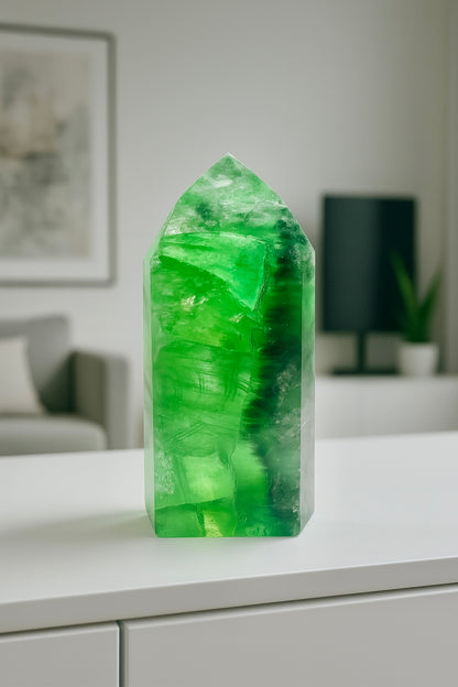 Grüner Fluorit mit Regenbogen 386 g – Klarer Edelstein aus Brasilien mit magischem Farbspiel 💚
