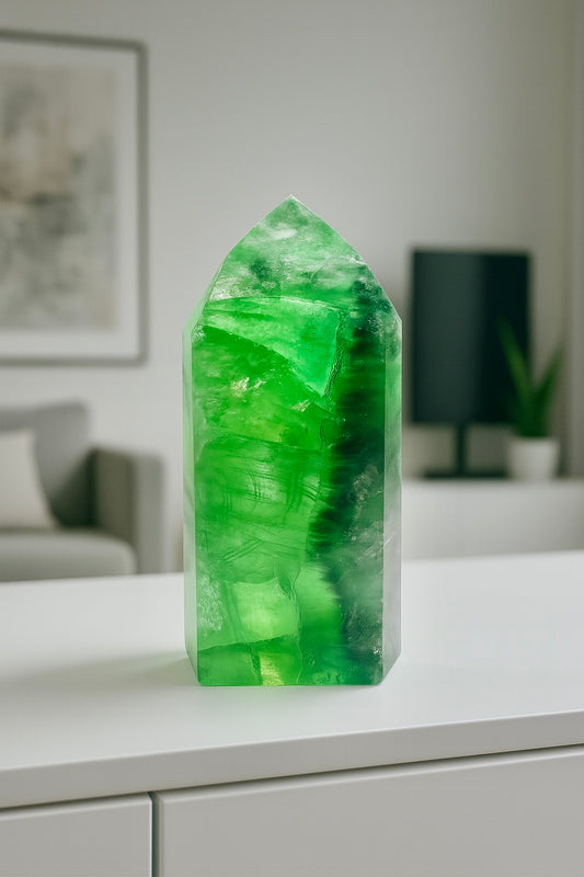 Grüner Fluorit mit Regenbogen 386 g – Klarer Edelstein aus Brasilien mit magischem Farbspiel 💚