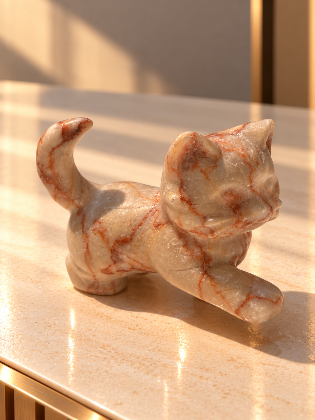 Kristallkatze aus Rosenquarz, Aventurin oder Jade, 6 cm
