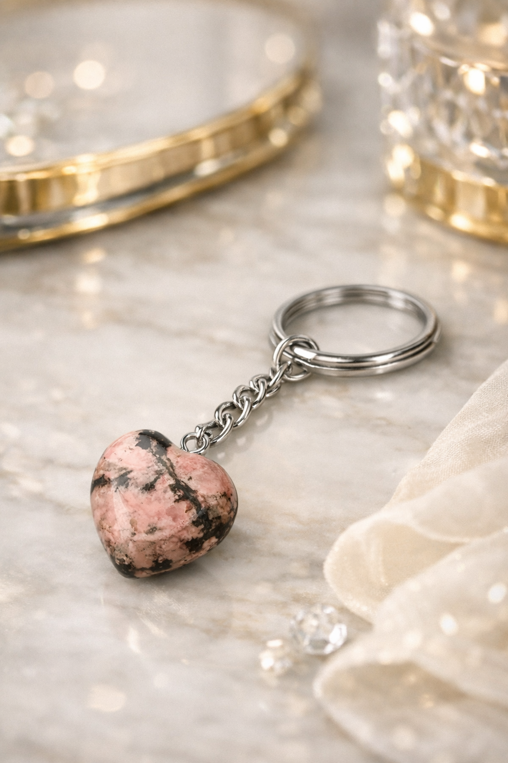 Joli porte-clés avec cœur en rhodonite 💗🔑