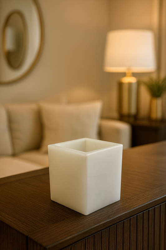 Luxuriöses Teelicht aus weissem Alabaster - Eleganz in reinster Form