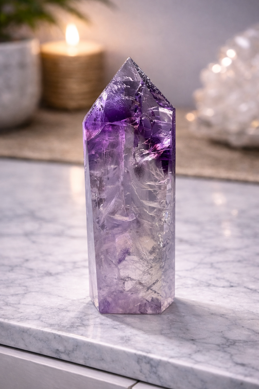 Ametrinspitze 12.2 cm – 263 g – Extra klar mit Regenbogen & Phantomen