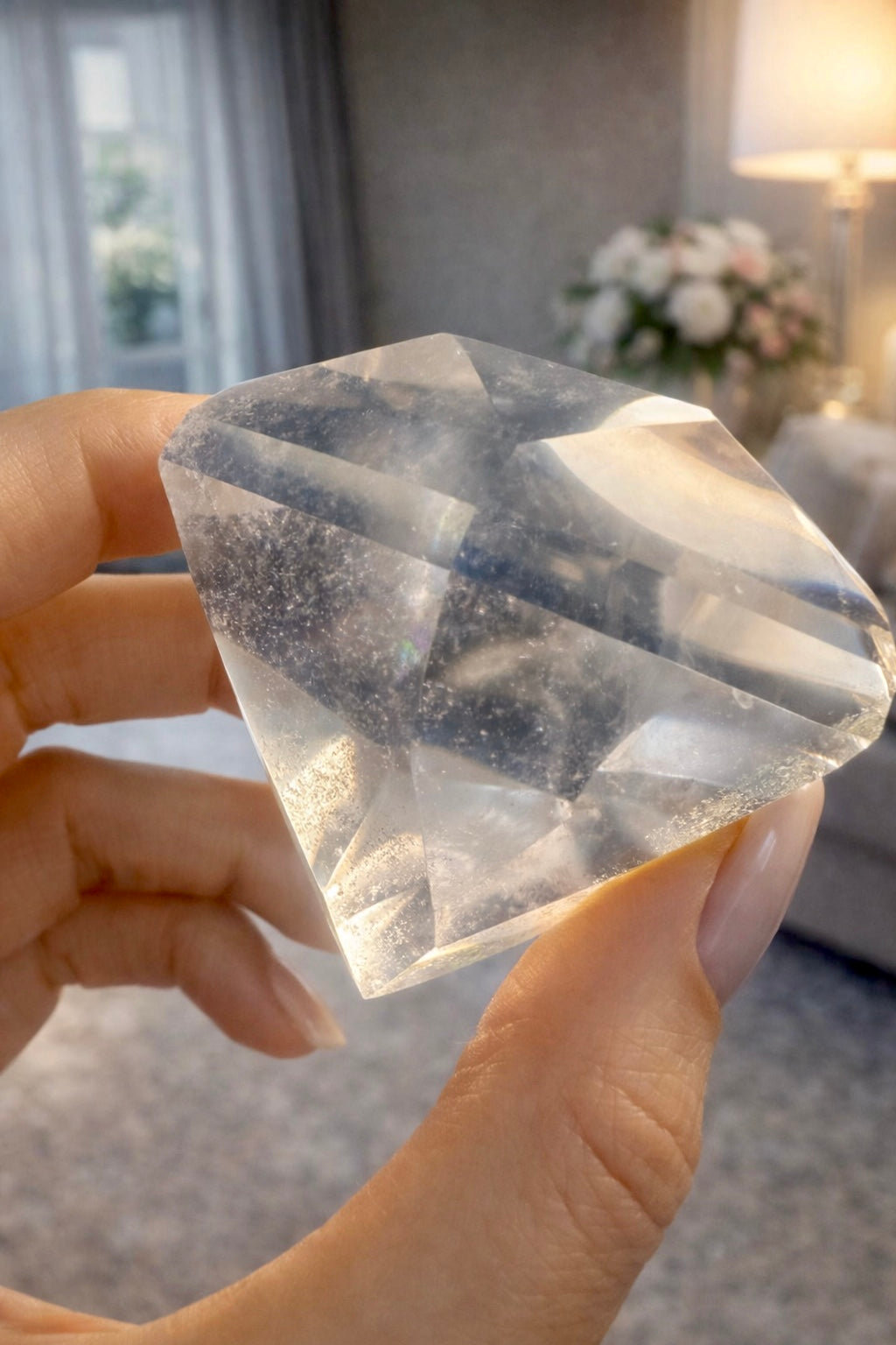 Grosser facettierter Bergkristall 6.2 cm – klarer Diamantschliff aus Brasilien