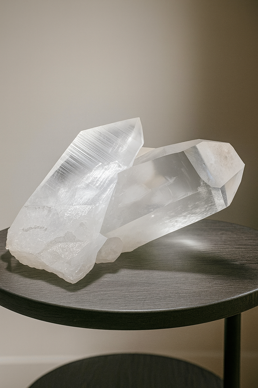 Lemurian Bergkristall Stufe, Minas Gerais – 895 g, 16 cm, extraklar & naturbelassen, Wachstumsrillen & höchste Qualität