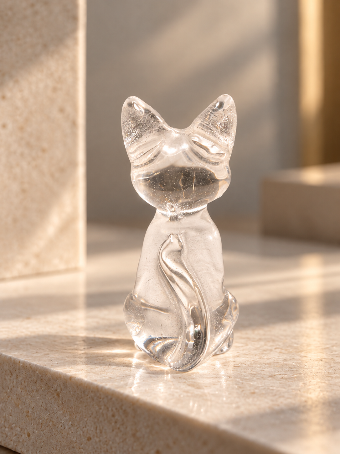 Gatto in cristallo di rocca - statuetta lavorata a mano dal Brasile, 3 cm