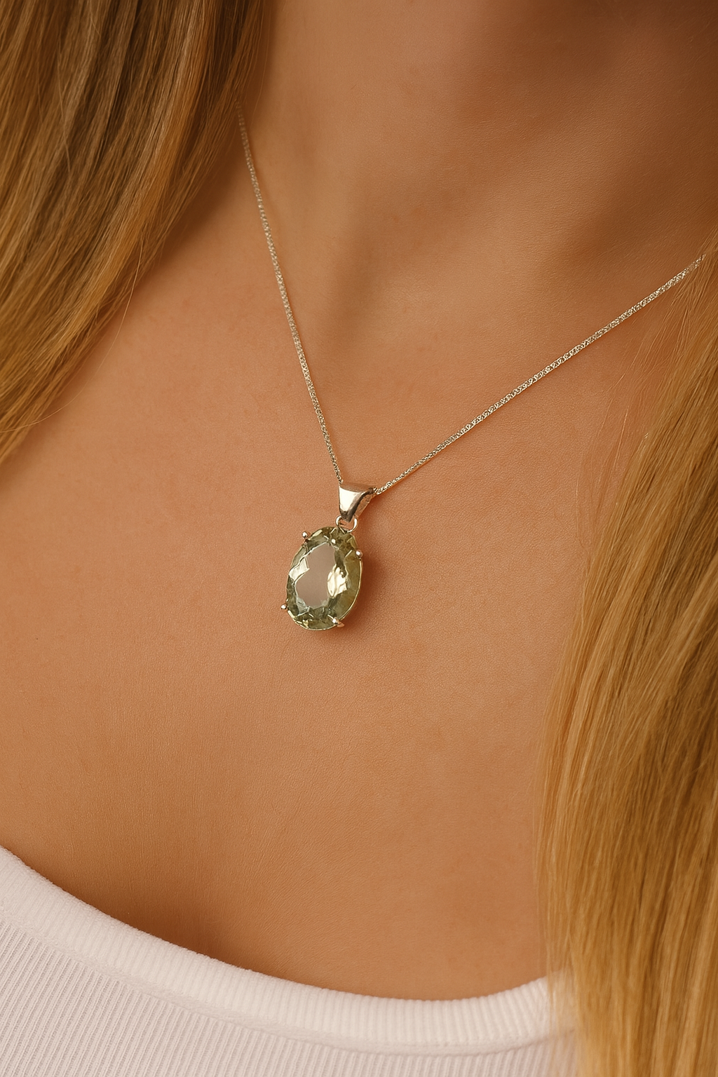 Prasiolith Edelstein Kette – Natürlicher grüner Amethyst in 925 Silber 💚✨