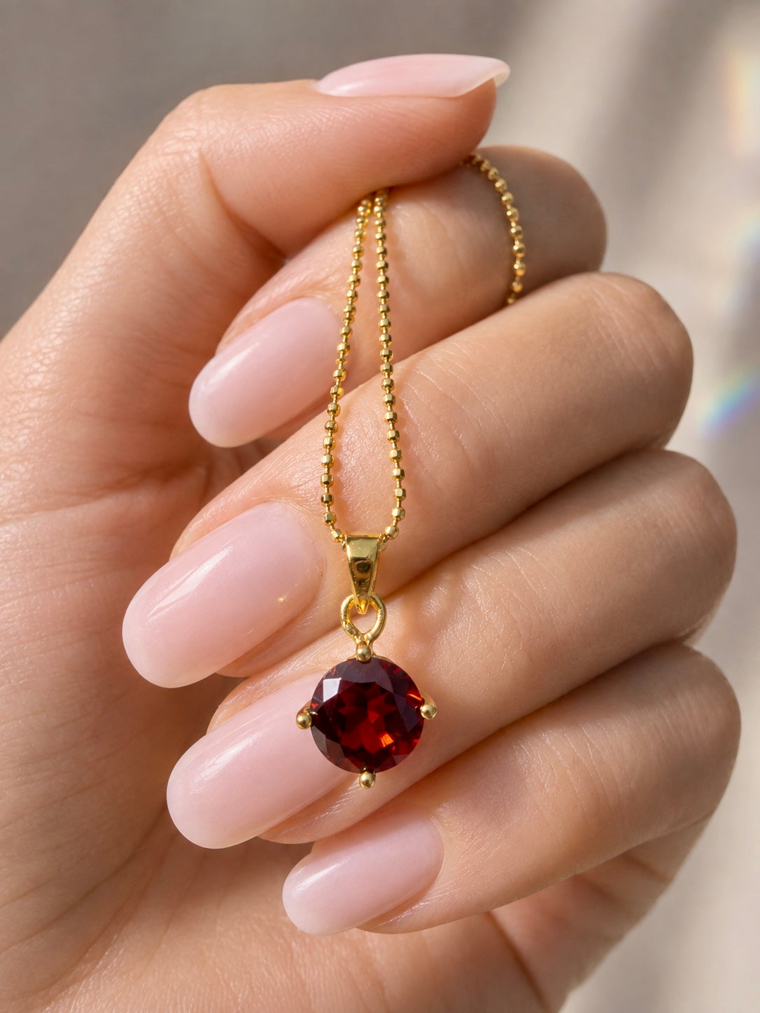 Garnet Pendant 6 mm 925 Silver – round gemstone pendant with prong setting