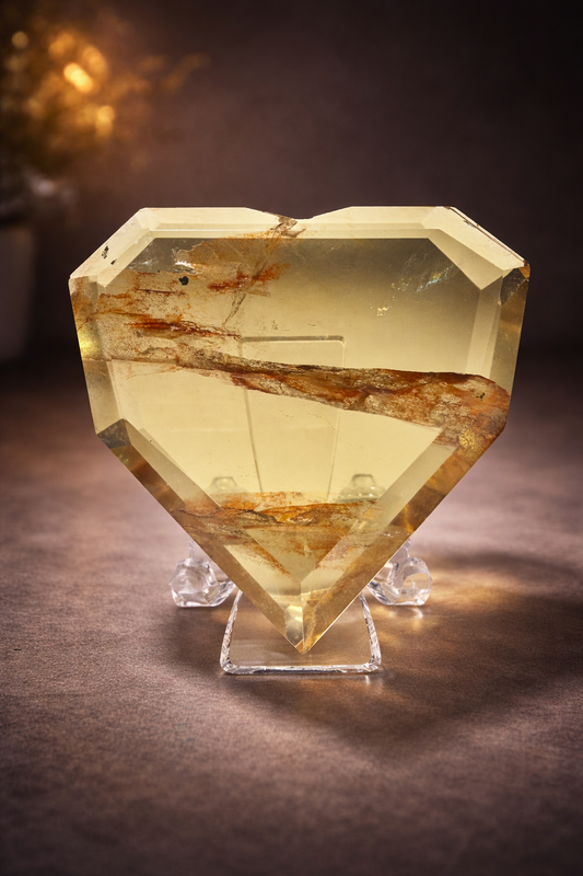 Facettiertes Citrinherz aus Brasilien – honigfarbenes Edelsteinherz mit Regenbögen & Bedeutung