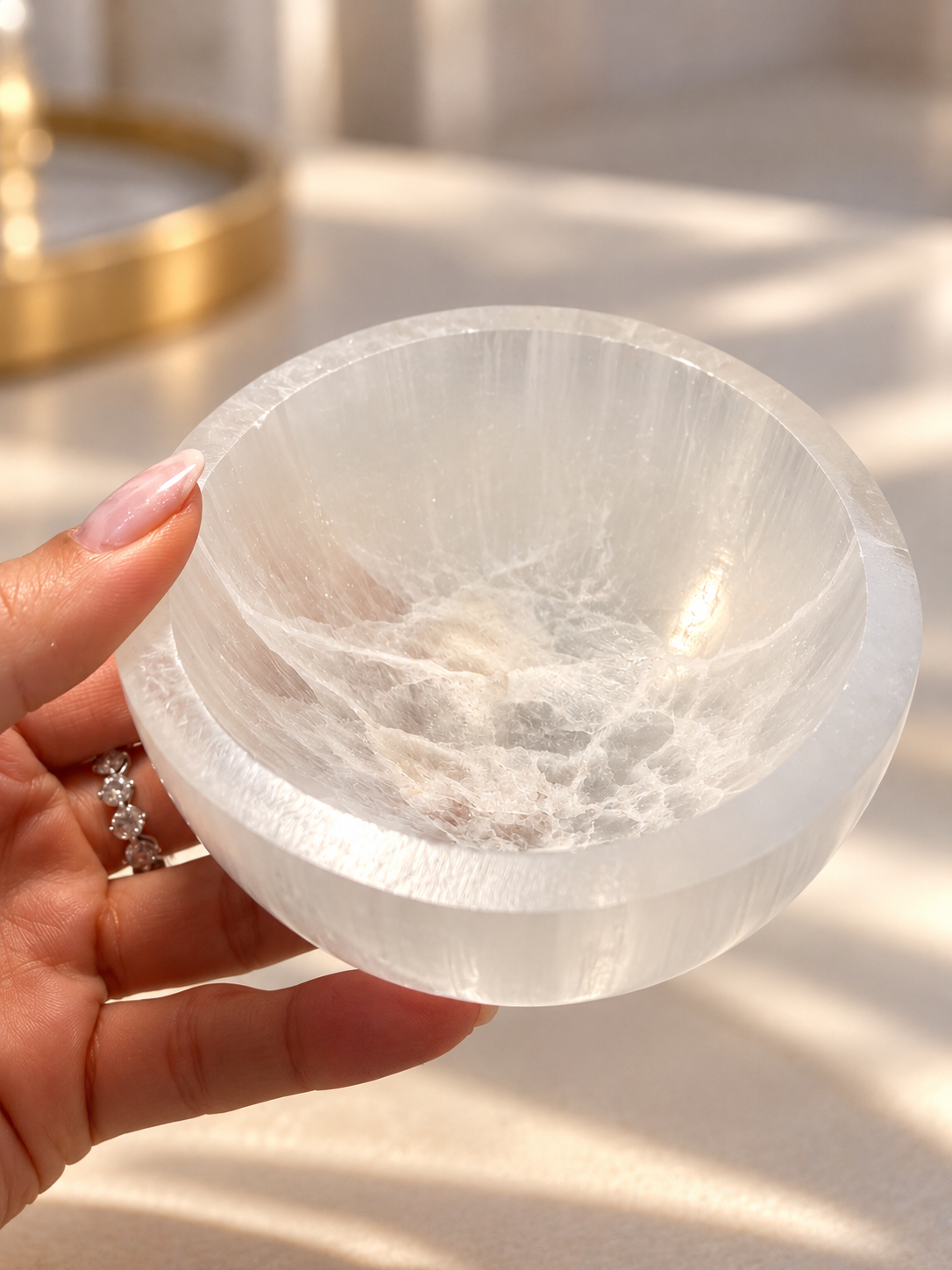 Selenite Bowls from Morocco – Round or Heart-Shaped, Handmade