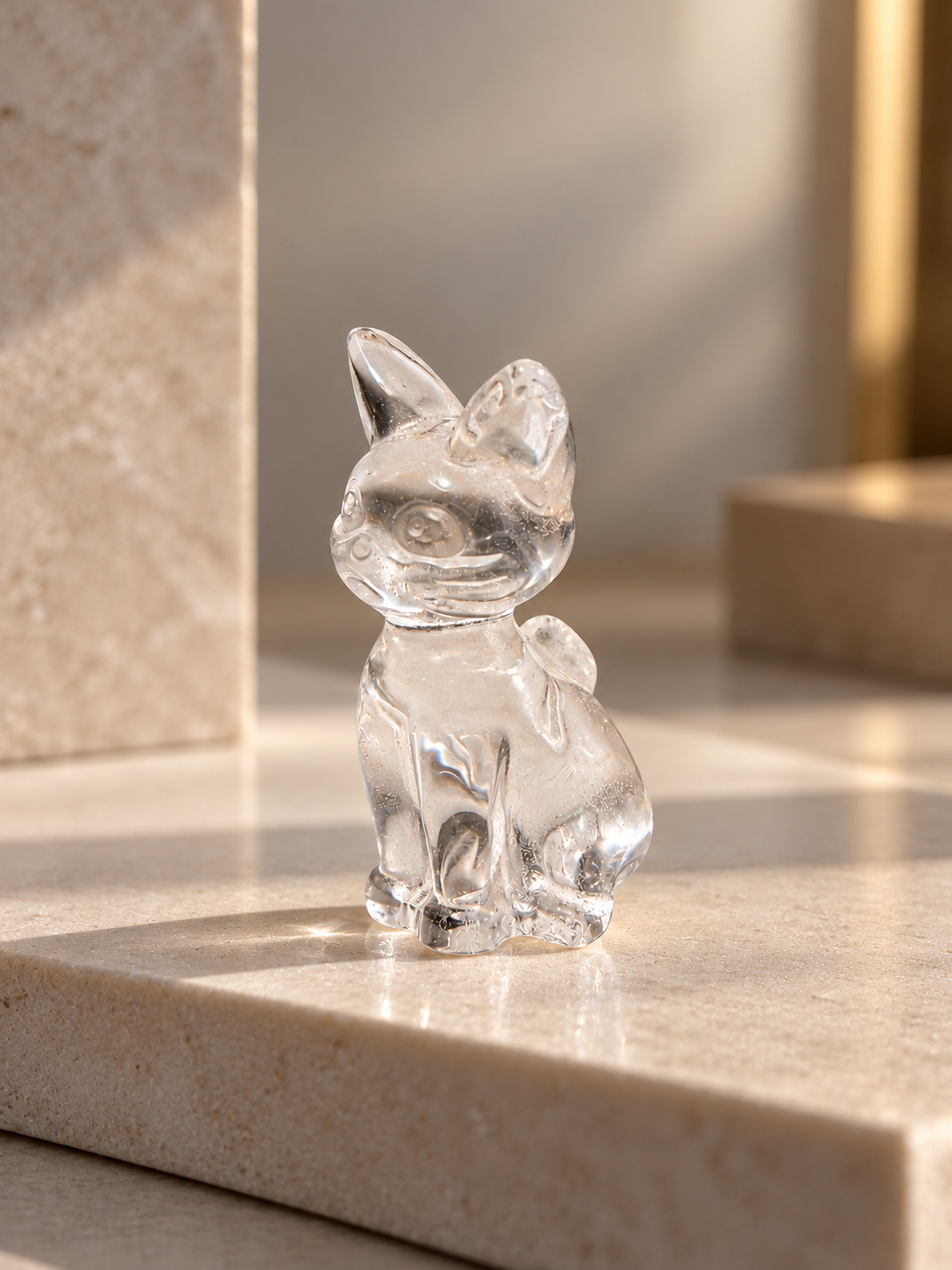 Gatto in cristallo di rocca - statuetta lavorata a mano dal Brasile, 3 cm