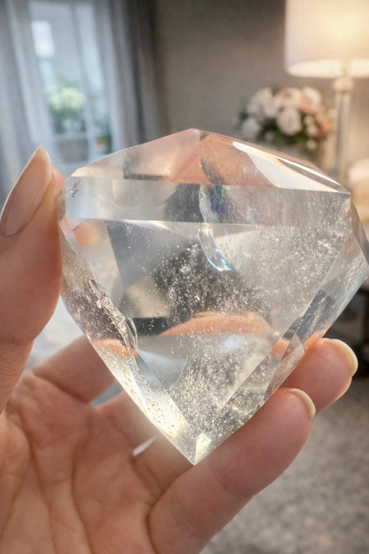 Grosser facettierter Bergkristall 6.2 cm – klarer Diamantschliff aus Brasilien