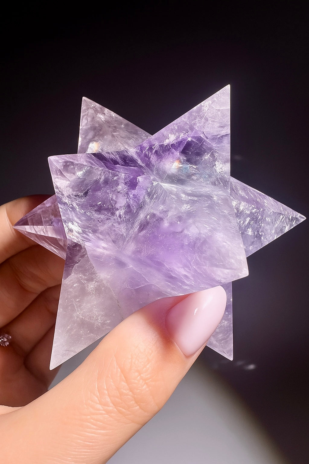Merkaba Phantom Amethyst 8,5 cm – Regenbogen Heilstein Stern