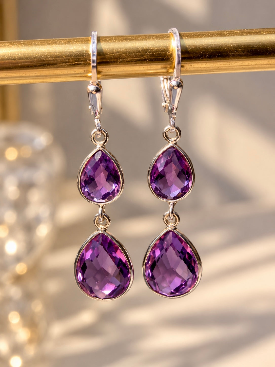 Amethyst-Hängeohrringe mit Tropfen – 925 Silber, 4.7 cm