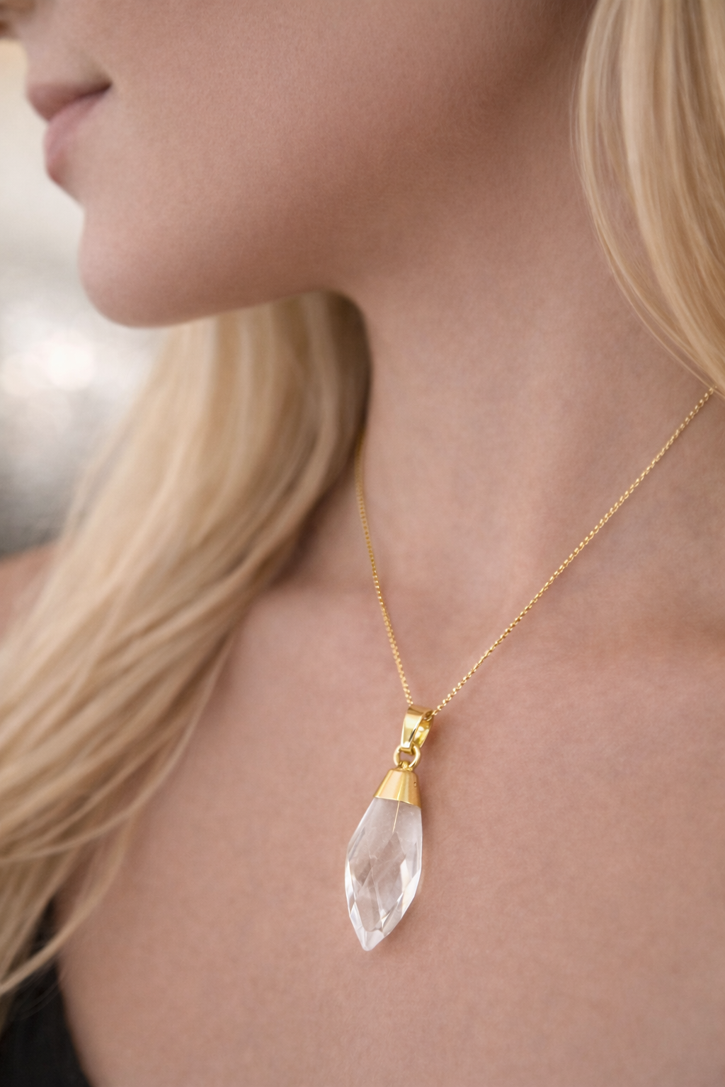 Doppelspitze Kristallanhänger – Bergkristall| 18 Karat vergoldet