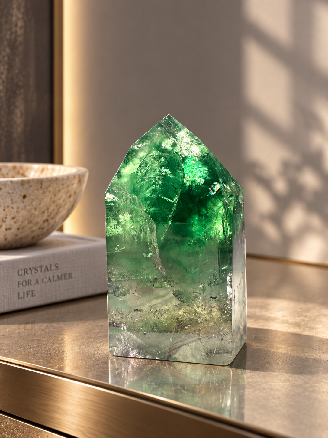 Grasgrüner Fluorit mit Regenbogen – 5,5 cm, 111 g, Premium Edelstein aus Brasilien mit Lichtspiel