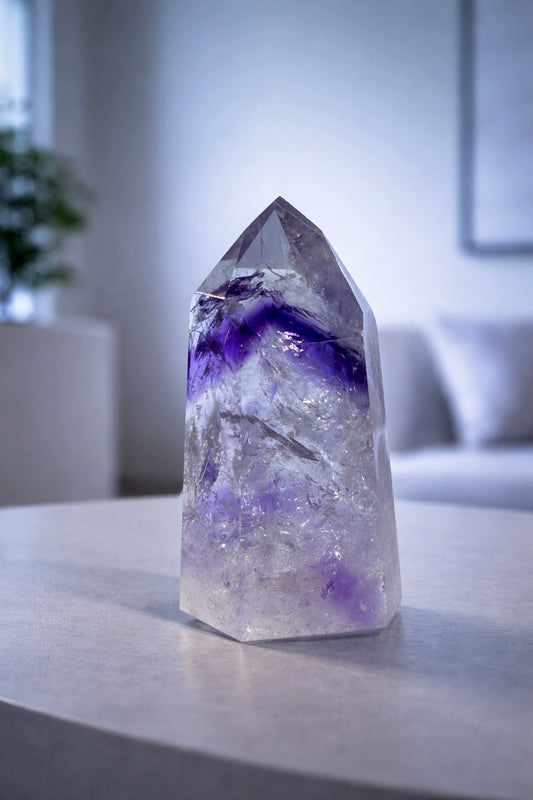 Phantom Amethyst Spitze mit Regenbogen - 7.8cm, 131g