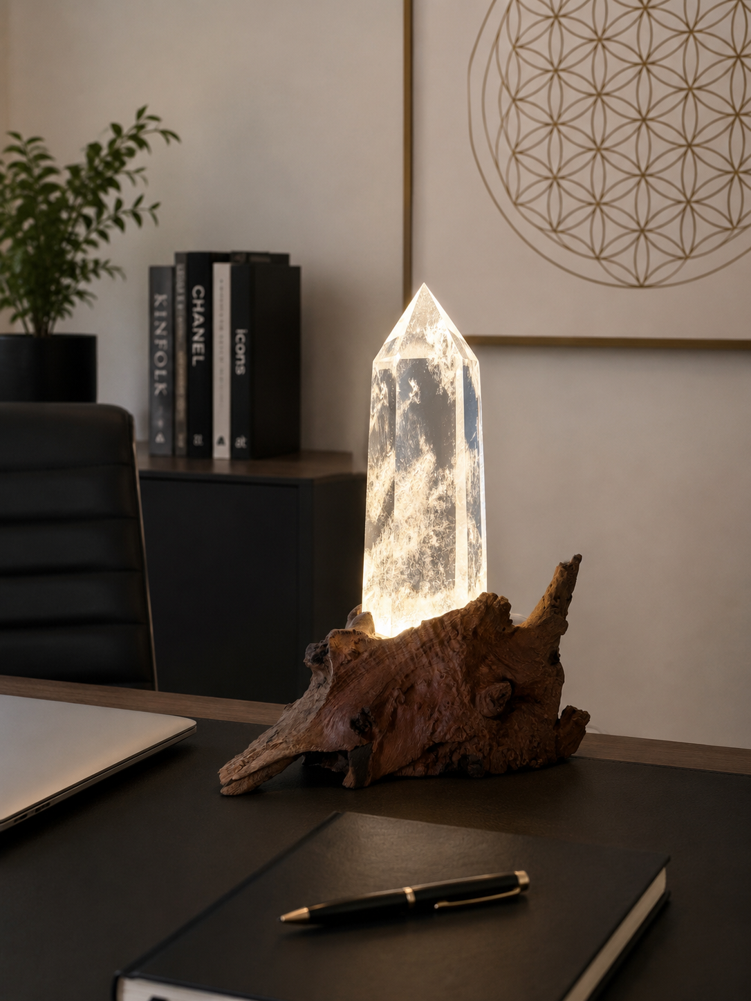 Ultra-clear rock crystal point on root stand – Light play & natural magic ✨ | 19 cm