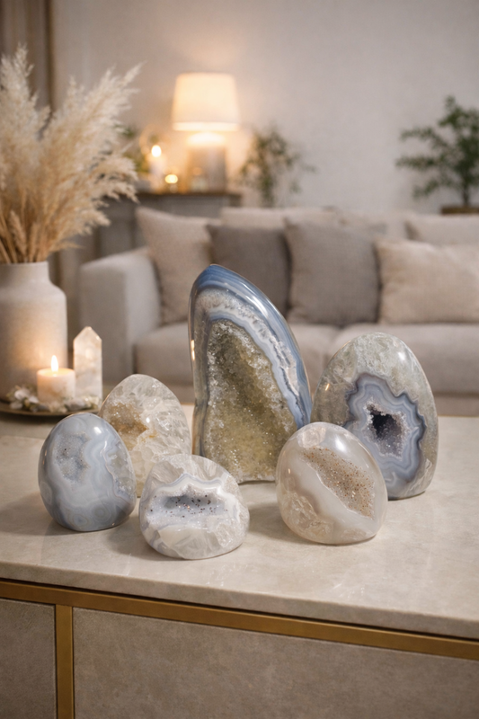  Achat-Cut-Base Set – Sechs funkelnde Achatspitzen mit Kristallstruktur | 1,74 kg