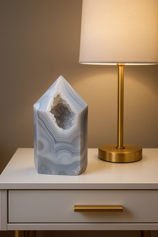Achat-Spitze 7 cm Weiss-Blau – Brasilien | UNIQUE CRYSTALS