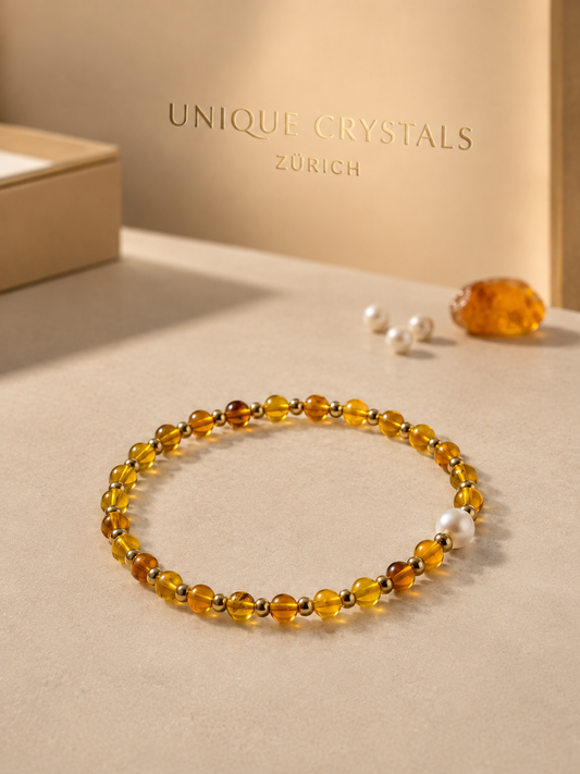 Amber Armband mit echter Süsswasserperle aus natürlichem Bernstein in 1A-Qualität