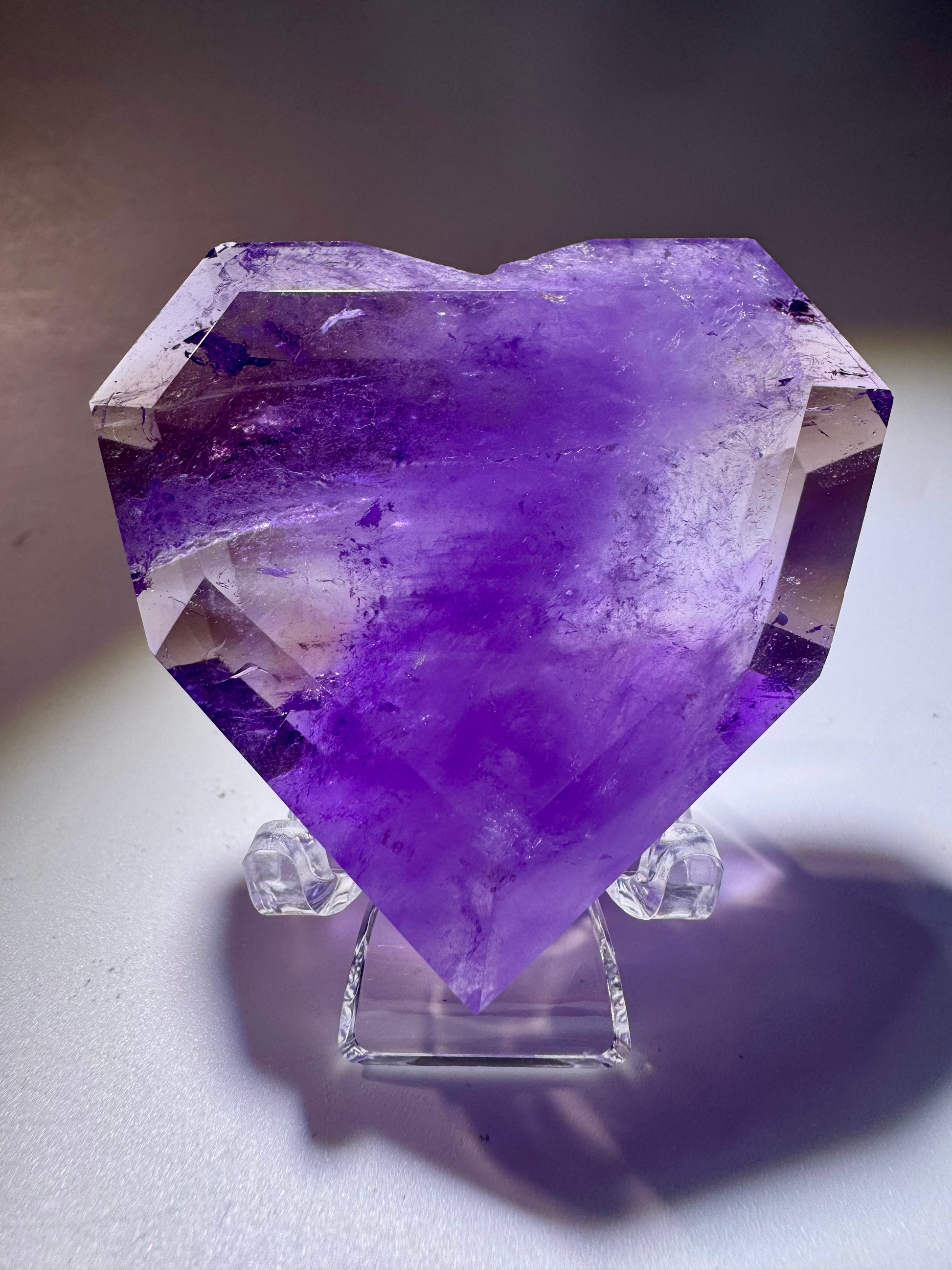 Amethrin-Herz – seltener Kristall aus Citrin & Amethyst – klar & mit Regenbogen
