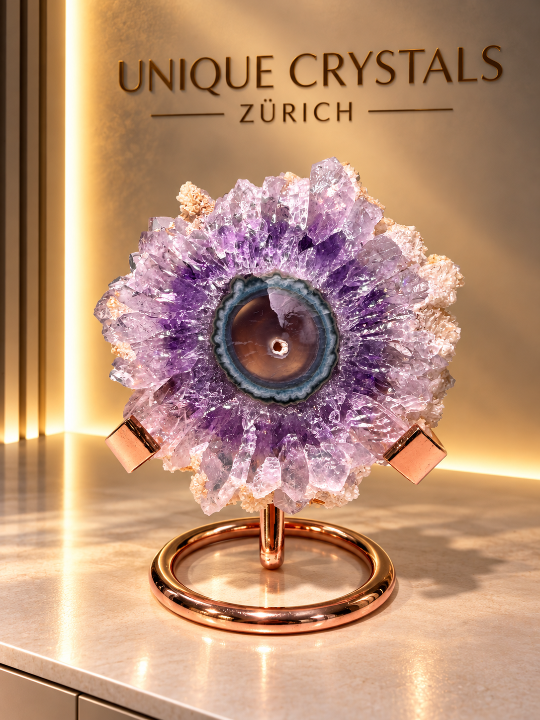 Amethyst-Blume aus Stalaktit – Lavendellila Grün & Weiss aus Uruguay