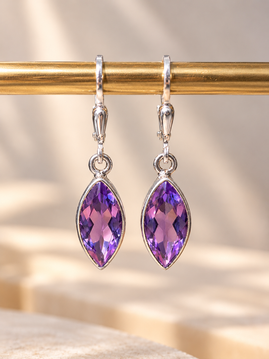 Amethyst-Hängeohrringe Marquise – 925 Silber, 3.3 cm