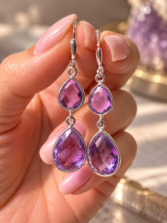 Amethyst-Hängeohrringe mit Tropfen – 925 Silber, 4.7 cm