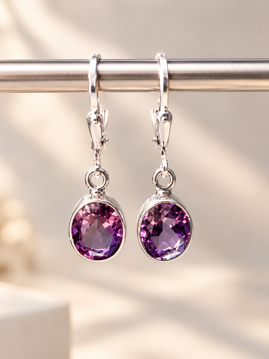 Amethyst-Hängeohrringe oval – 925 Silber, 2.6 cm