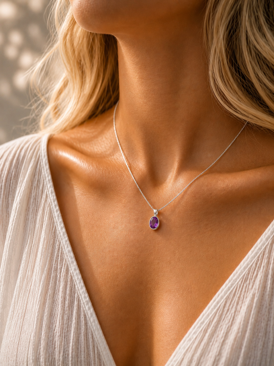 Amethyst Anhänger aus echtem Edelstein, facettiert, 925 Silber, 18 Karat vergoldet