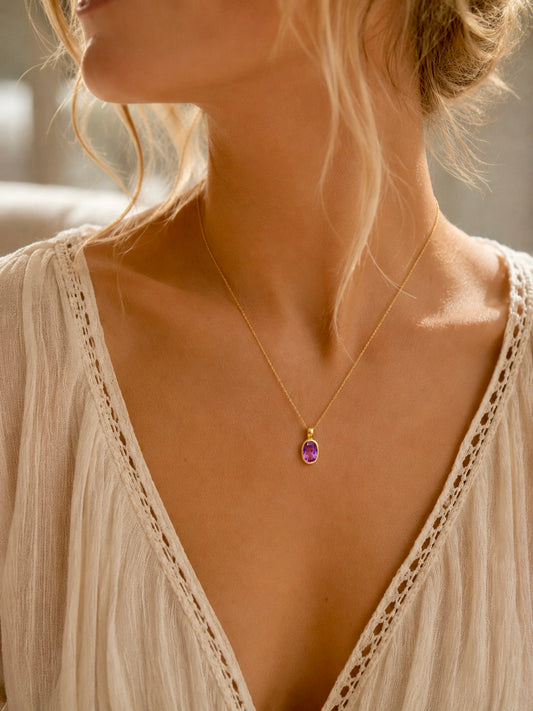 Amethyst Anhänger facettiert, 925 Silber, Zargenfassung, 1,8 cm