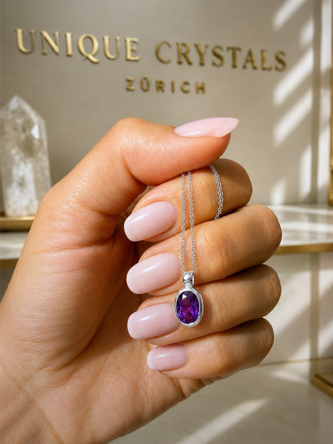 Amethyst Anhänger hochwertig facettiert, echter Amethyst, 925 Silber, 18 Karat vergoldet