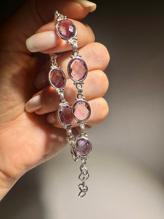 Amethyst Armband 925 Sterling Silber – Grössenverstellbar, 21 cm