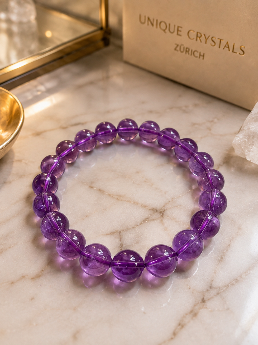 Amethyst Armband mit extra klaren 9 mm Amethyst-Perlen in 1A-Qualität