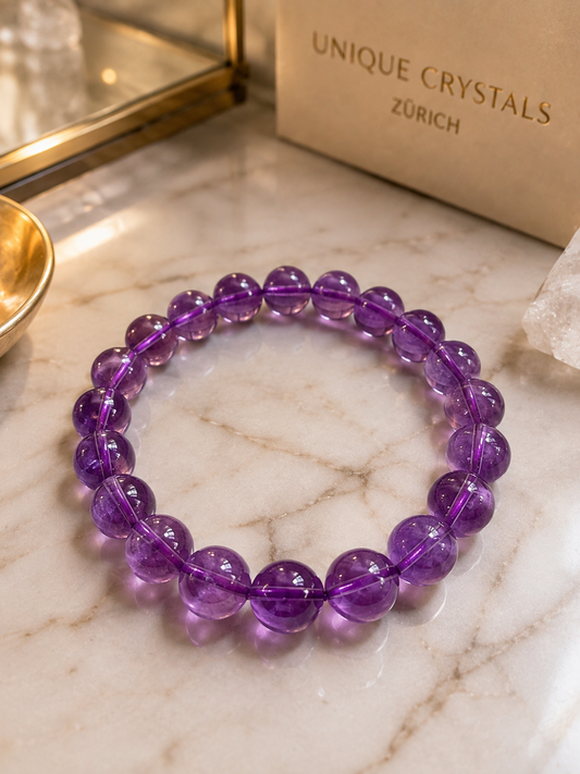 Amethyst Armband mit extra klaren 9 mm Amethyst-Perlen in 1A-Qualität