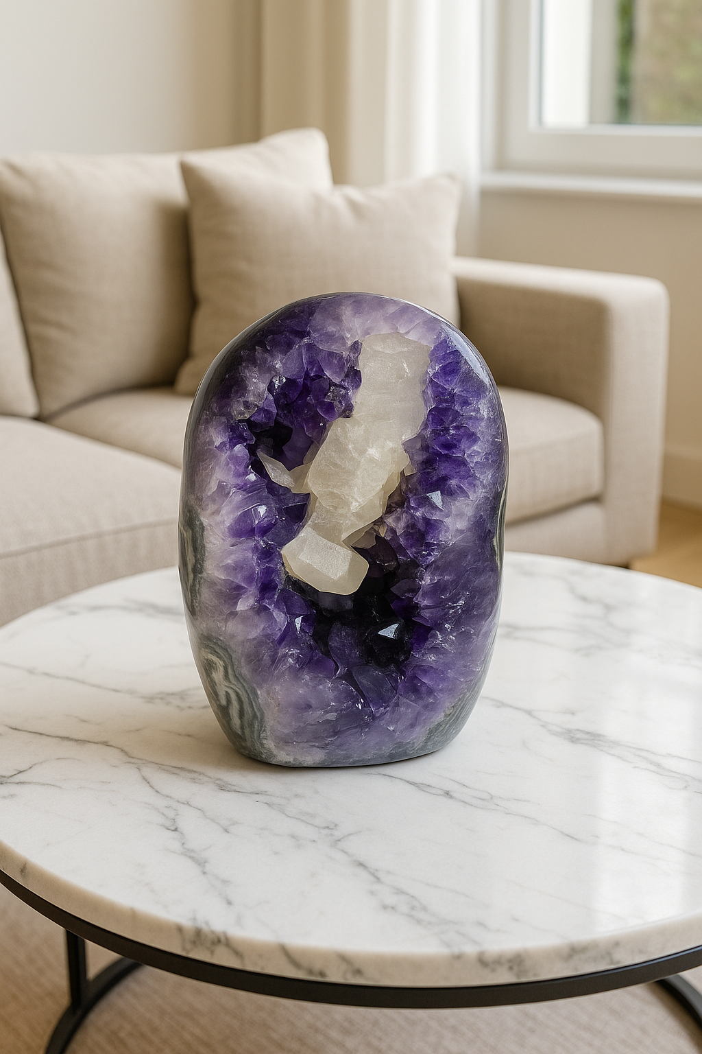 Amethyst Cutbase mit Kalzit – seltenes Sammlerstück aus Uruguay