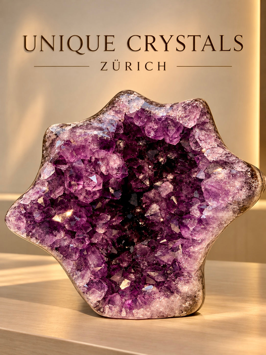 Amethyst Geode mit grossen Kristallen – 14 × 14 cm, ca. 1,14 kg