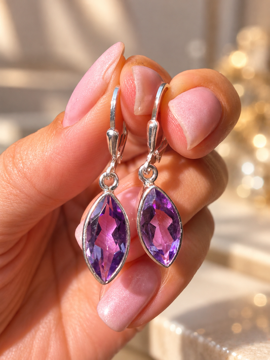 Amethyst Hängeohrringe Marquiseschliff 3,3 cm 925 Sterling Silber