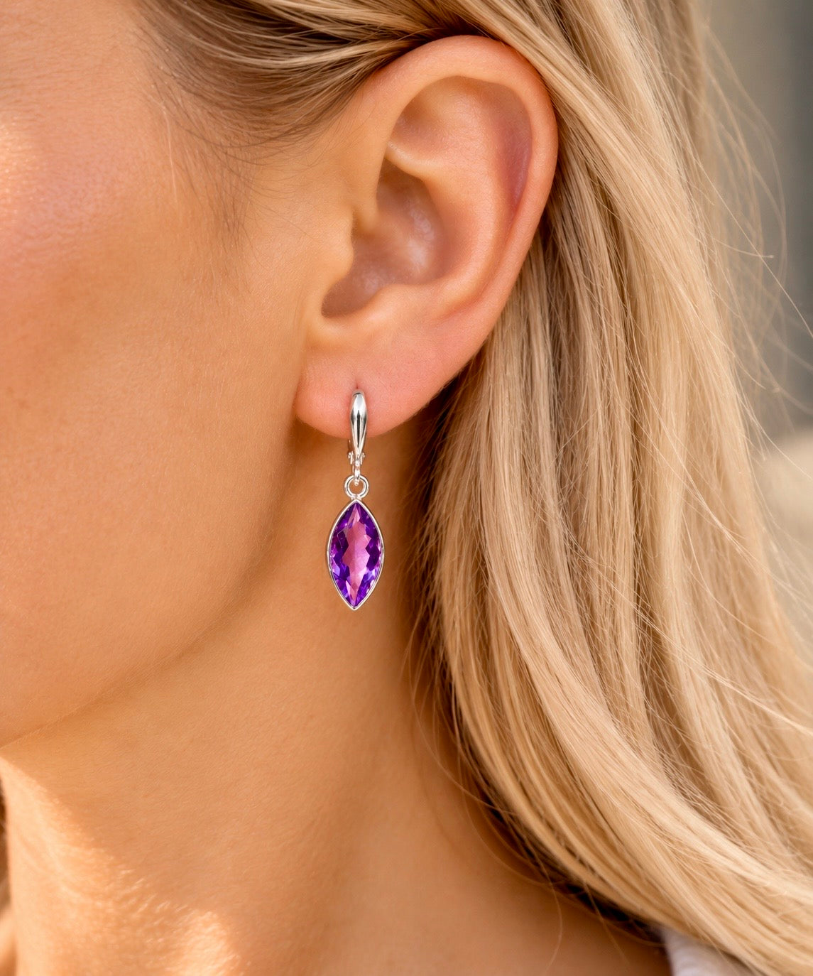 Amethyst Ohrhänger facettiert Marquise 3,3 cm 925 Sterling Silber