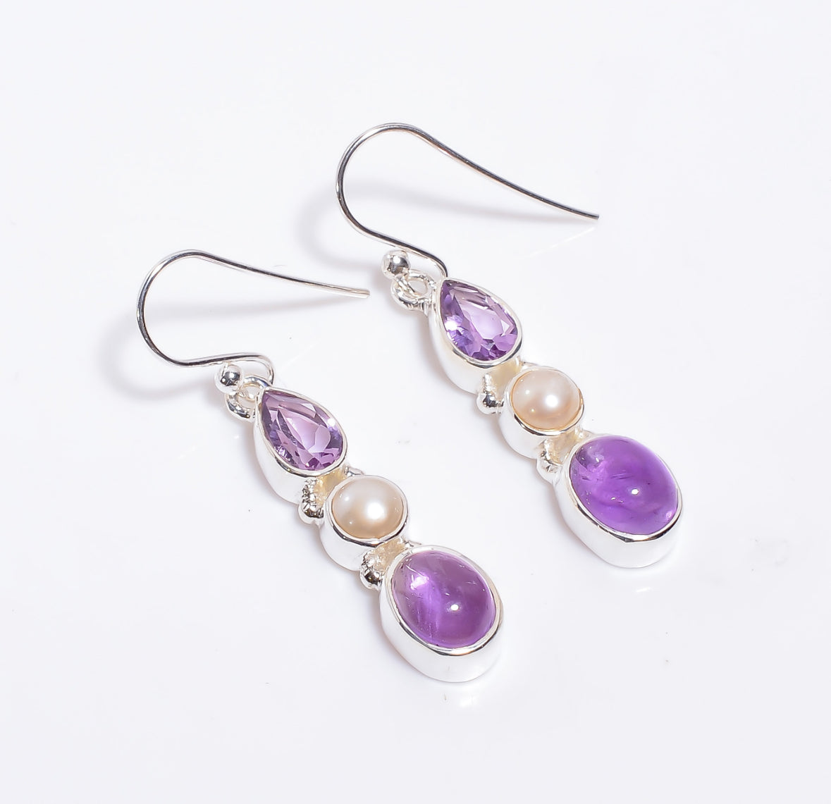 	Amethyst Ohrringe mit Barockperle in 925 Silber