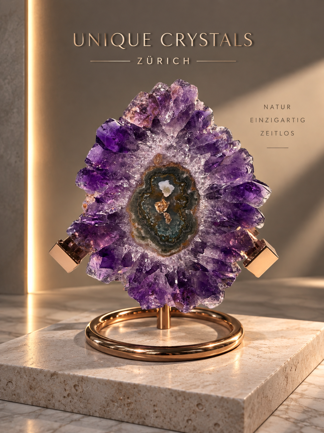 Amethyst Stalaktiten-Querschnitt – symmetrische Kristallblume aus Uruguay