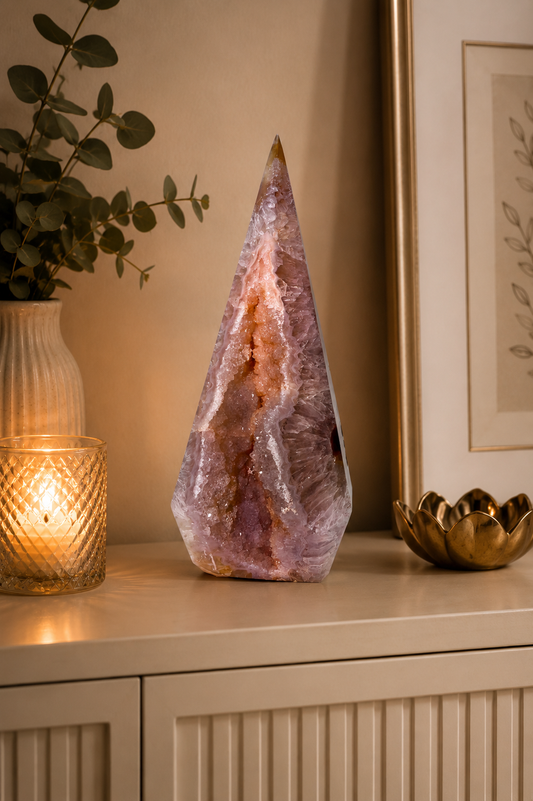 Amethyst in Diamantform aus Brasilien, handgeschliffen, 23,5 cm hoch und 2,22 kg schwer