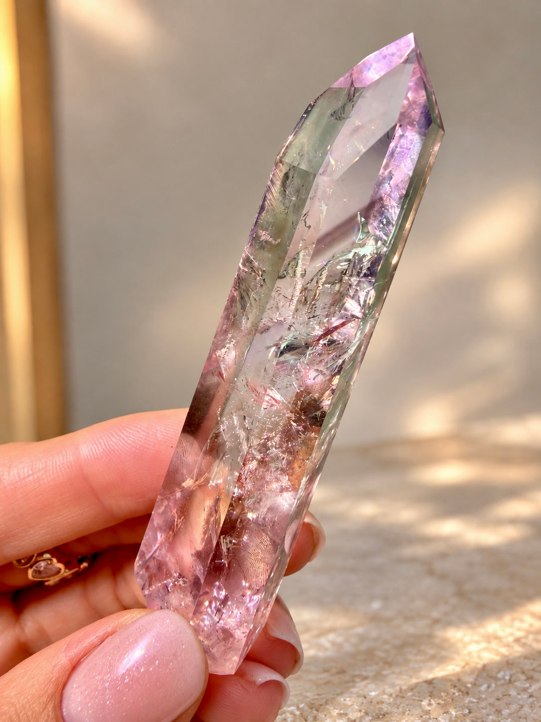 Ametrin Kristallspitze – Amethyst Citrin mit Phantomen & Regenbogen