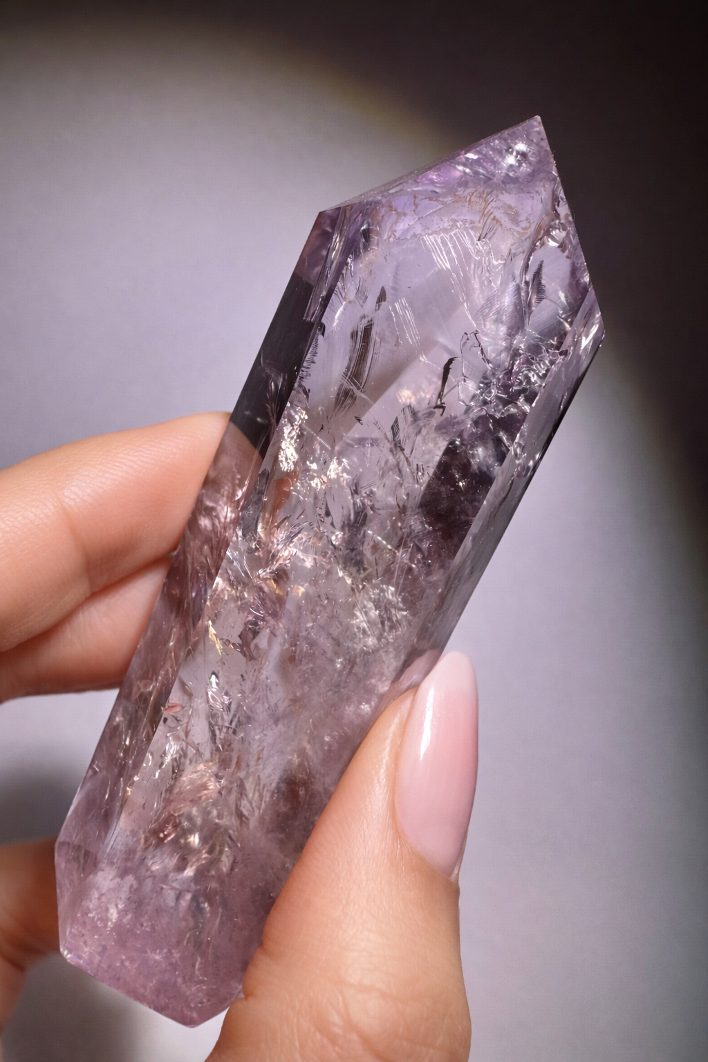 Ametrin Kristallspitze mit Phantom und UV Fluoreszenz 9 cm Sammlerstück