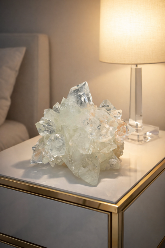 Apophyllit Museumsqualität | Kristallklar mit Desmin • 9 cm