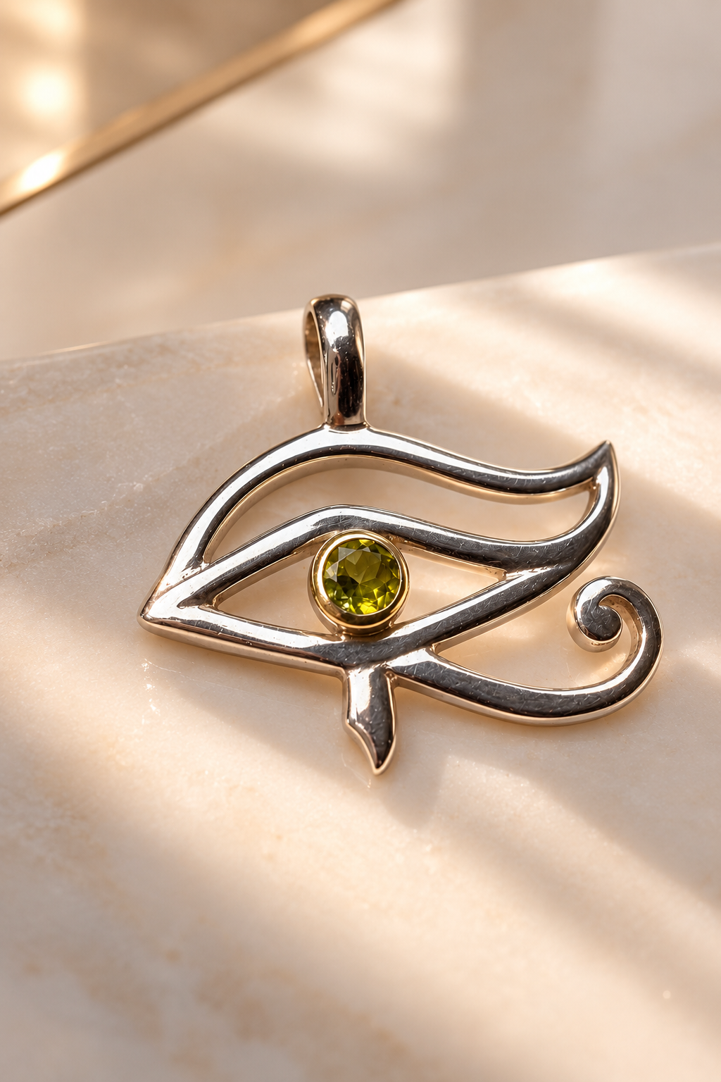 Auge des Horus Anhänger mit Peridot Kristall aus 925 Silber, 18 Karat vergoldet