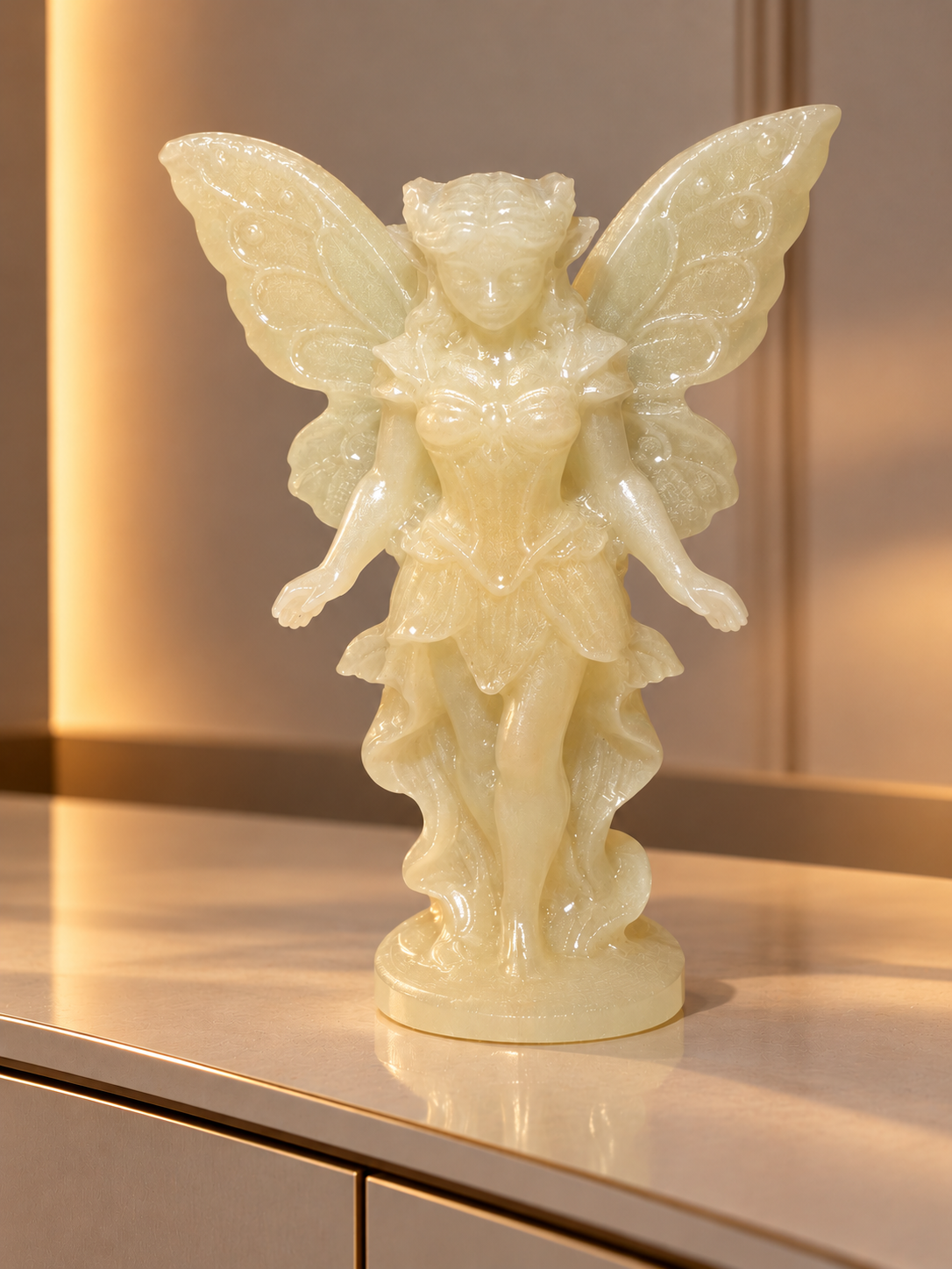 Kristallfee aus Jade & New Jade – detailreiche Figur, 11 cm